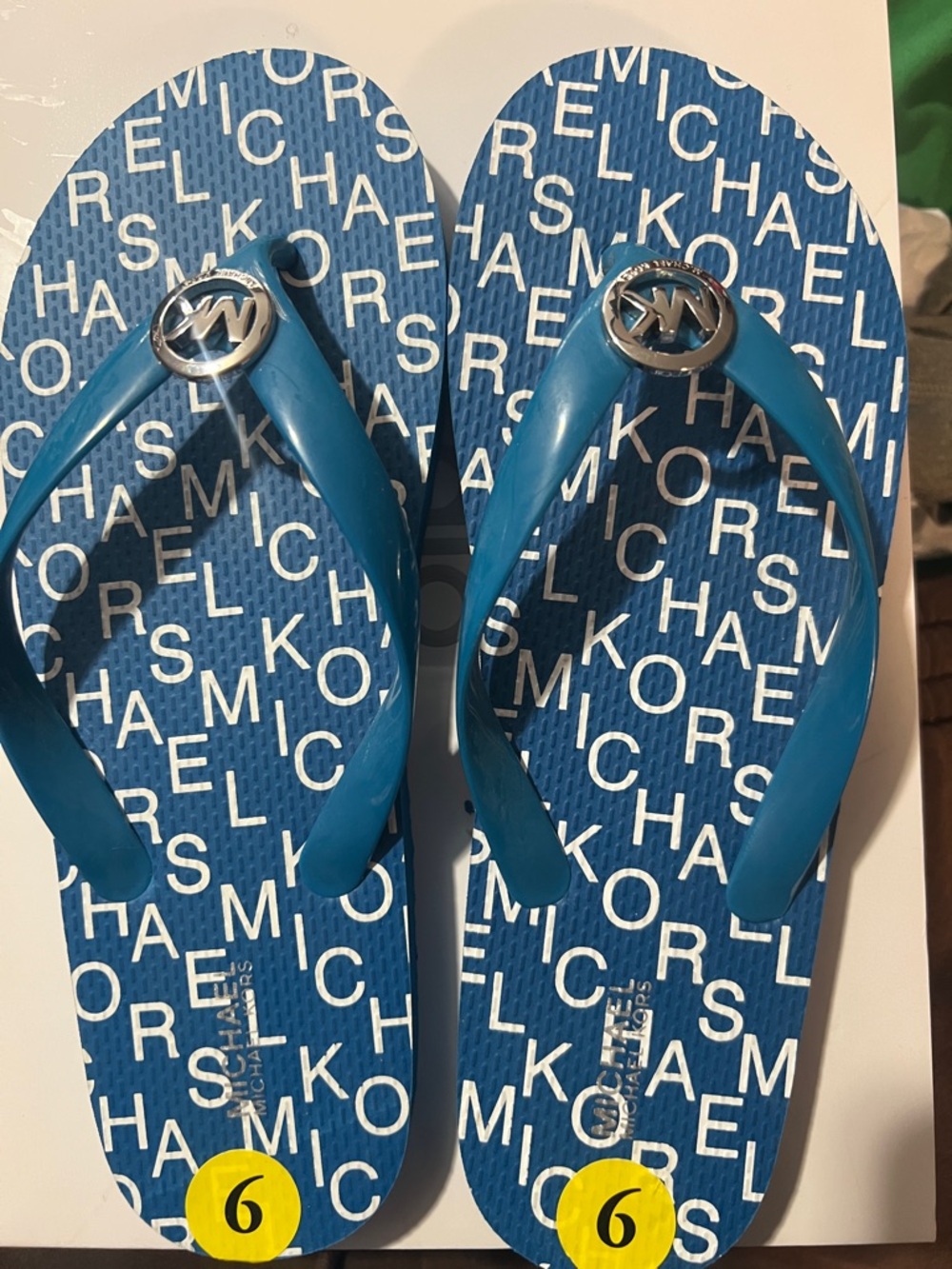 Michael Kors Teal Logo-Detail Flip Flops